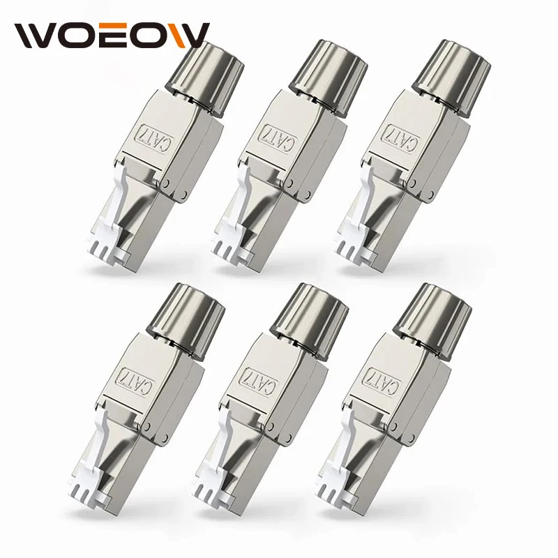 WoeoW 6PCS RJ45 Cat6A Cat7 Cat8 Connectors Tool-Free Reusable Shielded Ethernet Termination Plugs for 23AWG SFTP UTP Cable