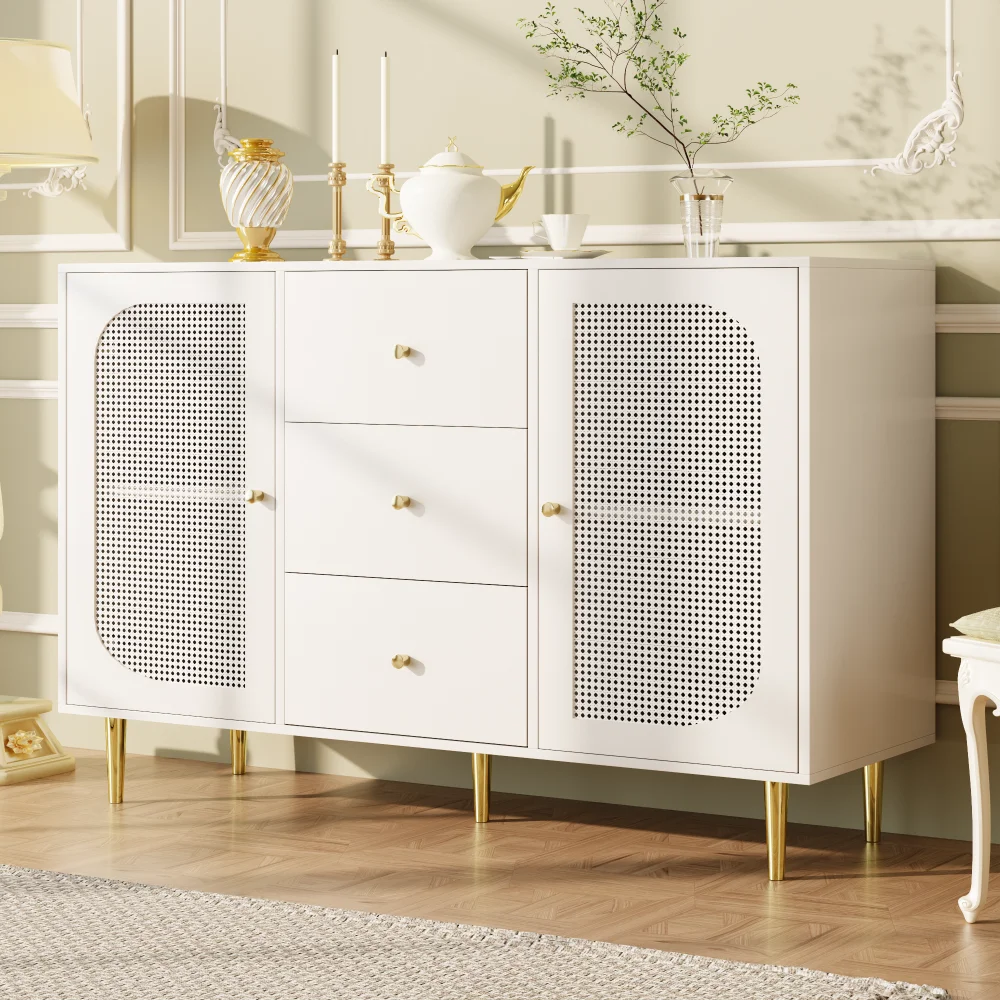 160 x 40 x 90 cm braunes Rattan-Sideboard, unabhängiger Aufbewahrungsschrank aus Holz mit Schublade für Küche, Zuhause und Wohnzimmer – Detail 23