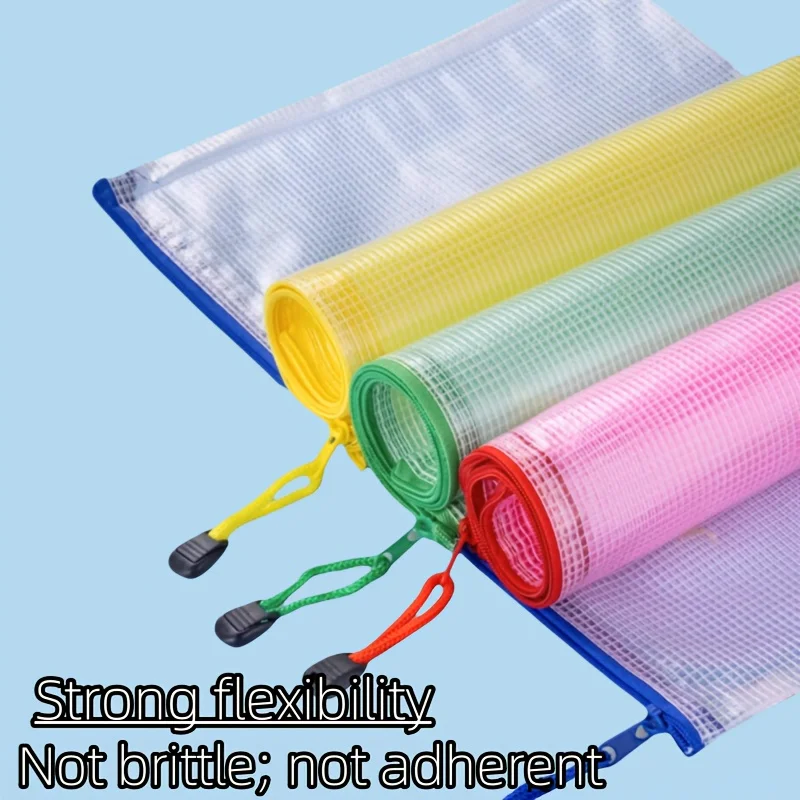 2-10pcs A4 메쉬 지퍼 주머니 문서 가방 방수 플라스틱 우편 파일 폴더 책 가방 종이 학교 사무실 학생 용품