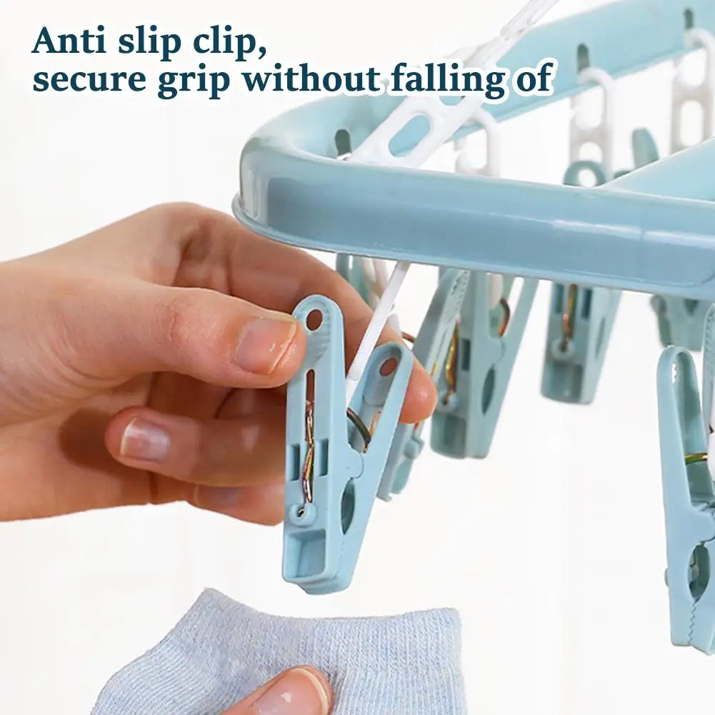 Clothes Drying Hanger With 32 Clips Multifunctional Household Windproof Socks' Clip Drying Rack Drying Hanger 6