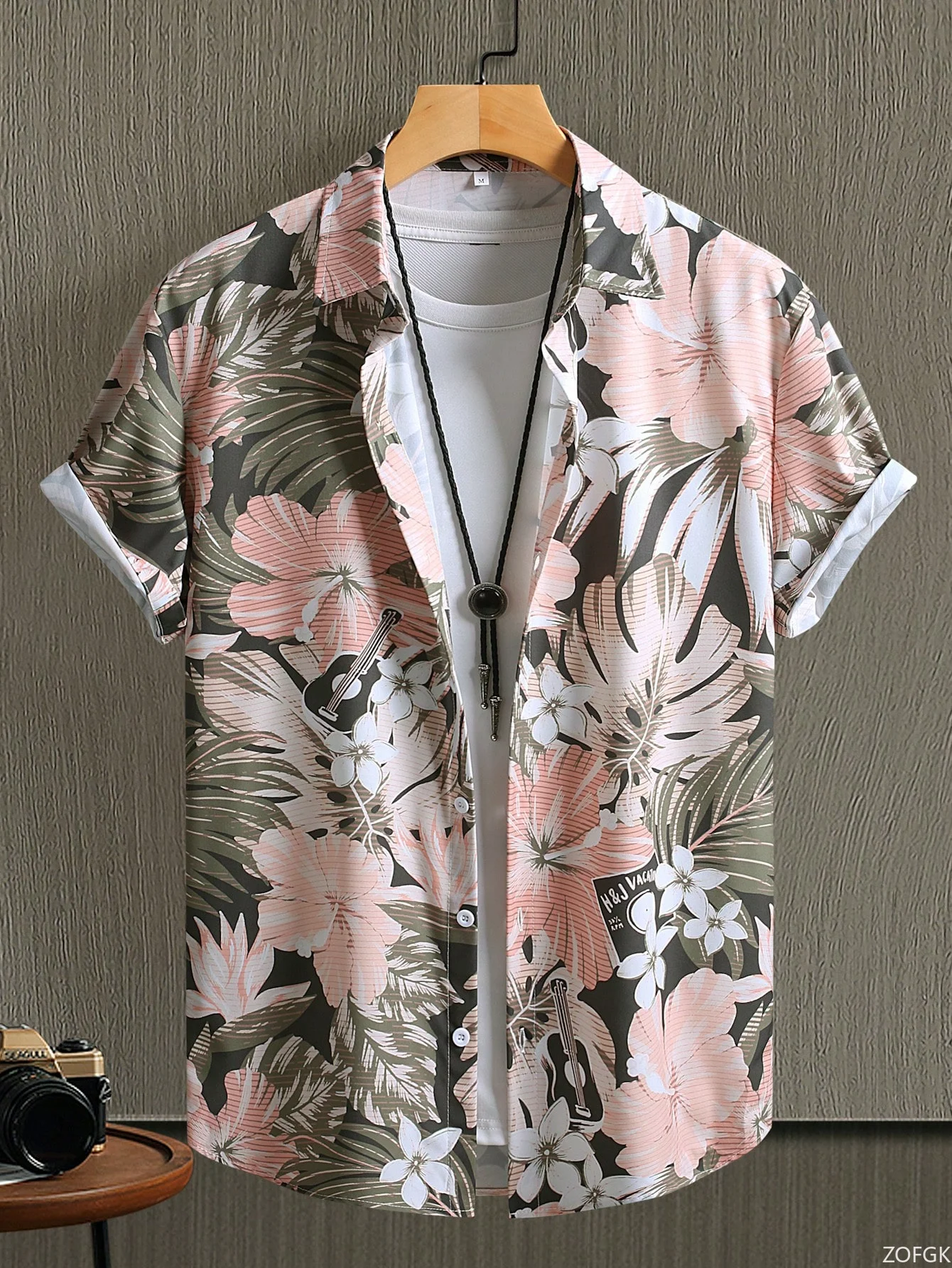 Tropical Plant Men's Shirt with Vibrant Hawaiian Short Sleeved Buttons, Exotic Leaf and Flower Printed Top 3