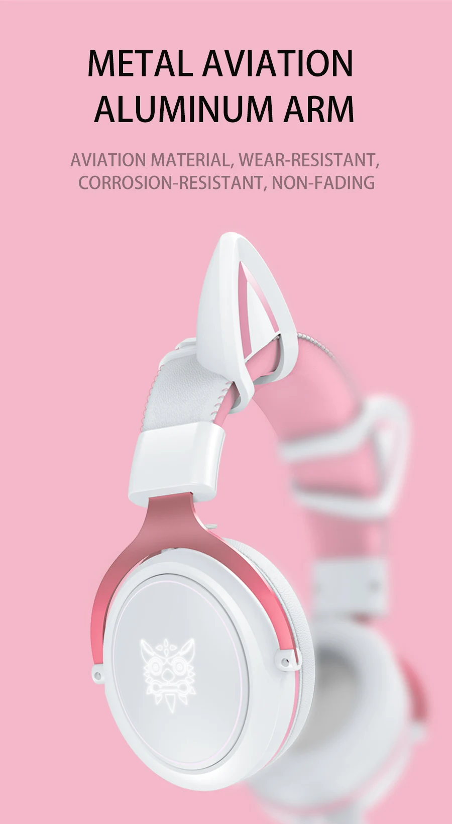 Headset Gamer ONIKUMA X10 Branco Rosa, Orelha de Gato destacável, Com fio, Microfone - ROLKO tech