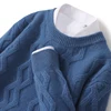 Autumn and winter new round neck thickened 100% sweater men's solid color wave loose pullover knitted bottoming shirt. 1