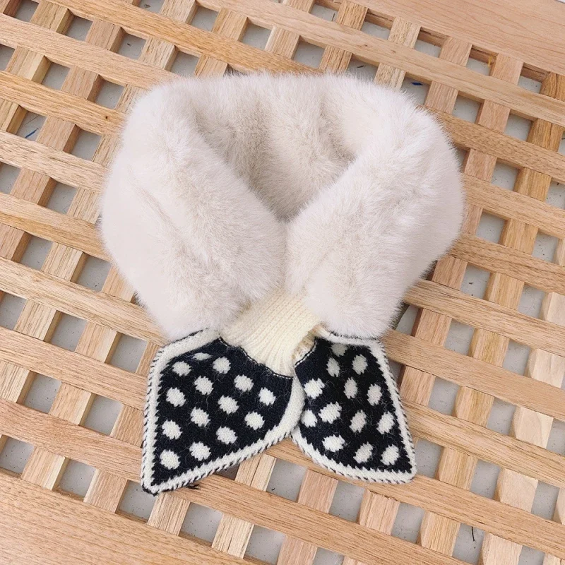 Fashion Children Girl Artificial Leather Winter Sweet Scarf Plush Polka Dot Kids Korean Girl Knit Scarf For Baby