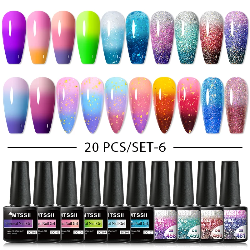 Mtssii 20pcs/set Gel Nail Polish 9D Reflective Glitter Cat Magnetic Gel Semi Permanent UV Gel Soak Off Nail Varnish 6