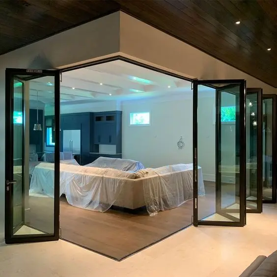 DN Retractable Door Soundproof Folding Door Glass Bi-Fold Aluminum Panoramic Folding Patio Accordion Doors for House