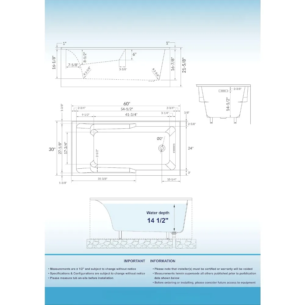 60" Acrylic Alcove Soaking Bathtub with Right Drain，Brushed Nickel Pop-Up Drain Included，Easy Installation，Non-Slip Bathtub 6