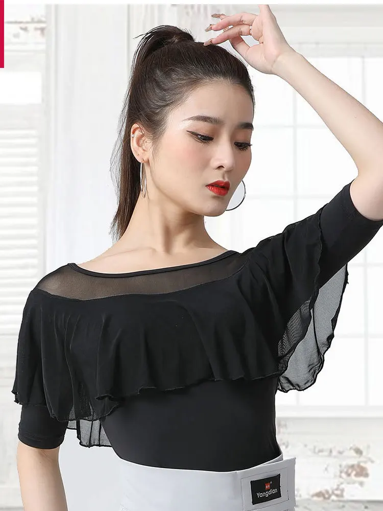 Elegant Modern Dance Party Tops Graduation Classical Costume Ruffle Street Festival Outfit Women Festivals Latin Slim Fit shirt