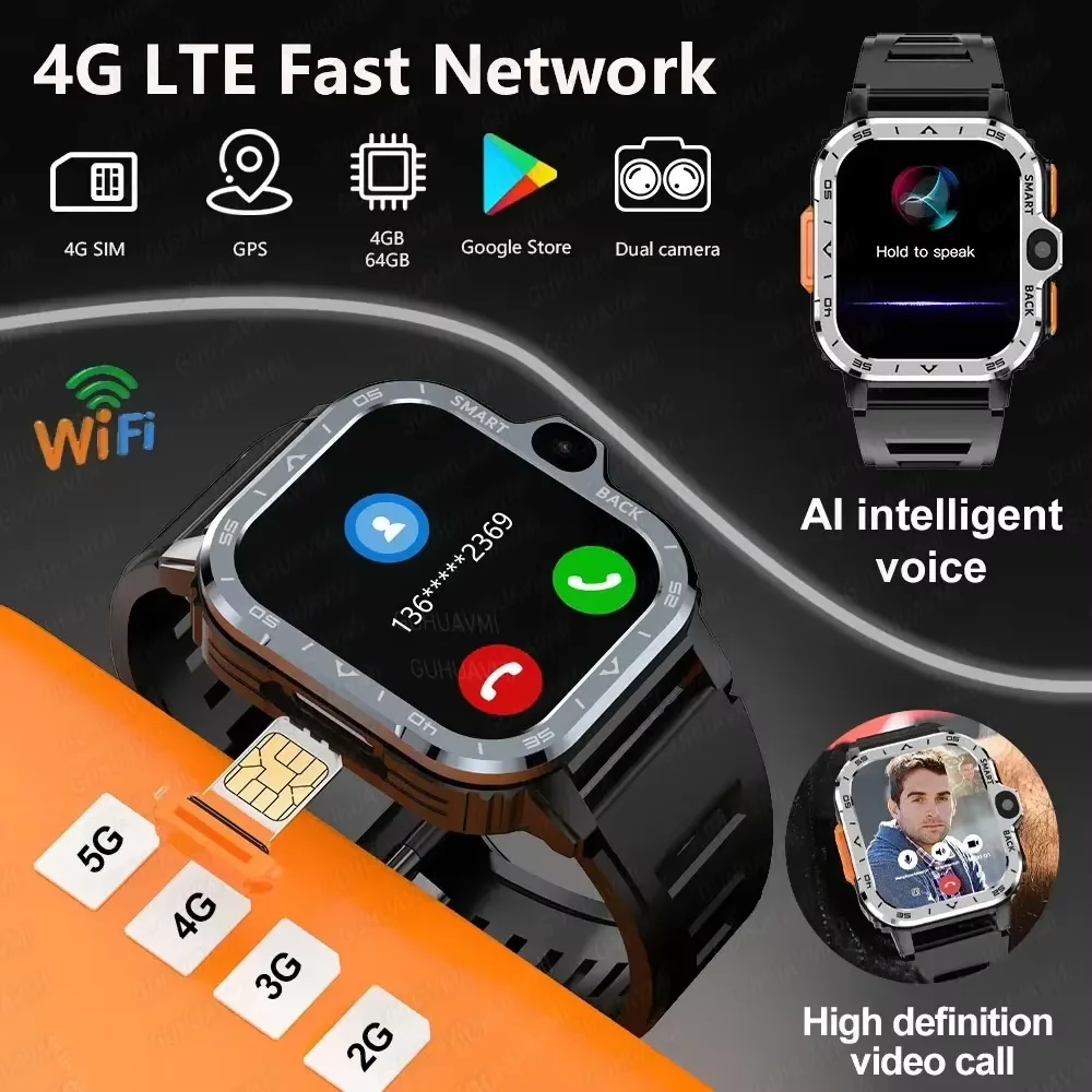 2025NEW Quad-Core CPU 5G Network GPS SmartWatch Sport Men Women HD Camera SIM Card WIFI Wireless 64GB LargeMemory NFC SmartWatch 4