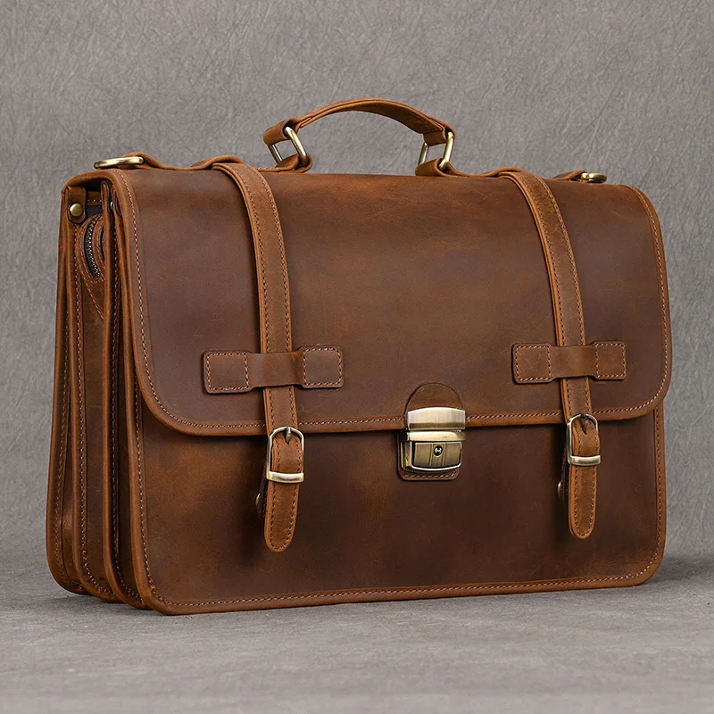 

Luxury Designer Leather Briefcase Mans Male Genuine Leather Business Bag Brown Leather Briefcase Bag For Laptop Notebooks