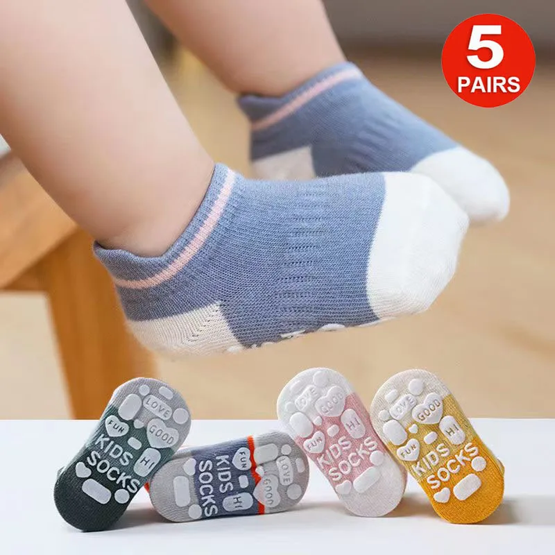 

5 Pairs Baby Boys Girls Toddlers Anti-slip Non Skid Floor Socks Lot Kids Children Cotton Grip Socks Spring Autumn
