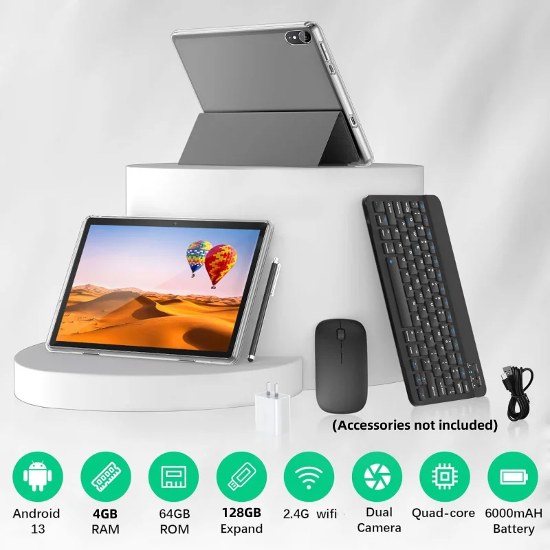 New 10.1 INCH Android 13 Tablet RK3562 Quad-Core 4GB RAM 64GB ROM 1280 x 800 IPS Dual Camera Type-C 6000mAh 2