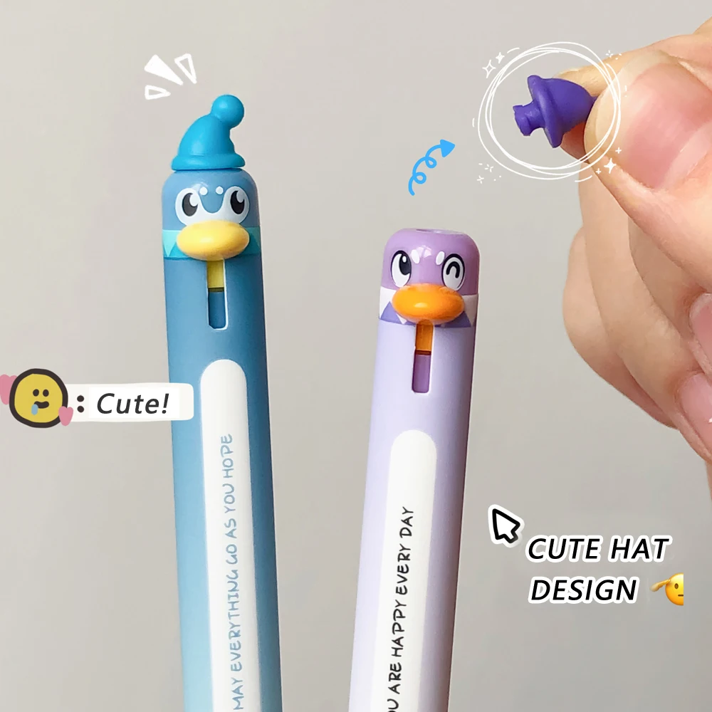 4 Pcs/Set Creative Penguin Parrot Design Gel Pens 0.5mm Black Fine Point Retractable Quick-Drying Smooth Writing Pens Stationery