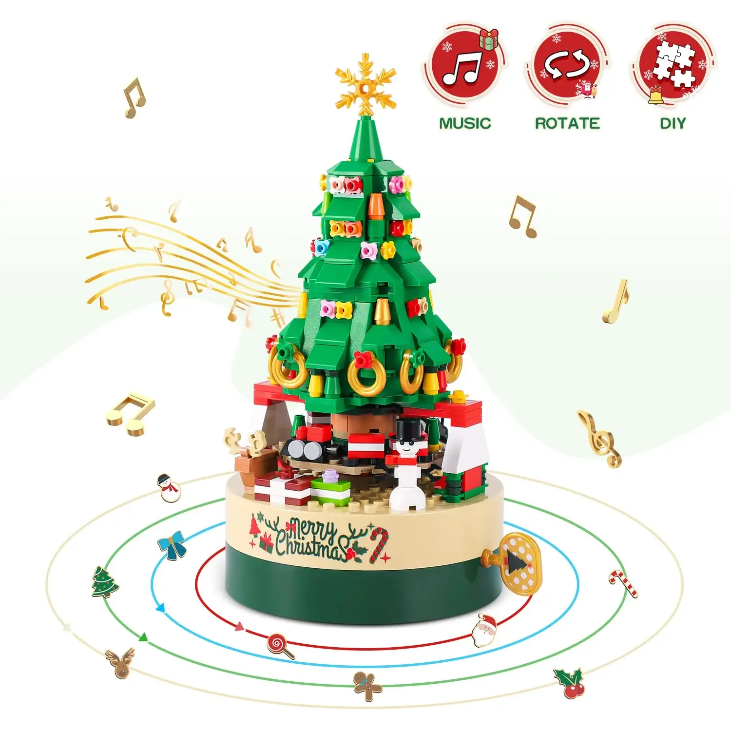 

Christmas tree Building Block Rose Windmill Fomantic Big Ben Music Bricks Panda DIY Assembly Educational Learning Toys for Kids