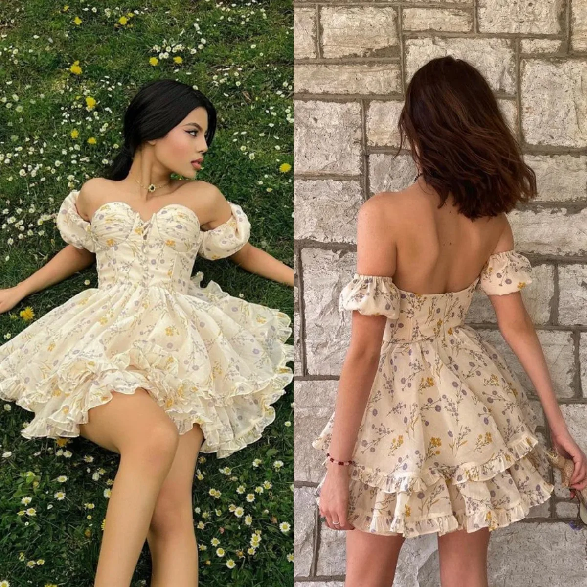 

Off Shoulder Evening Dress Short Sleeves Beading A-Line Simple Tulle Backeless Mini Skirt Handmade