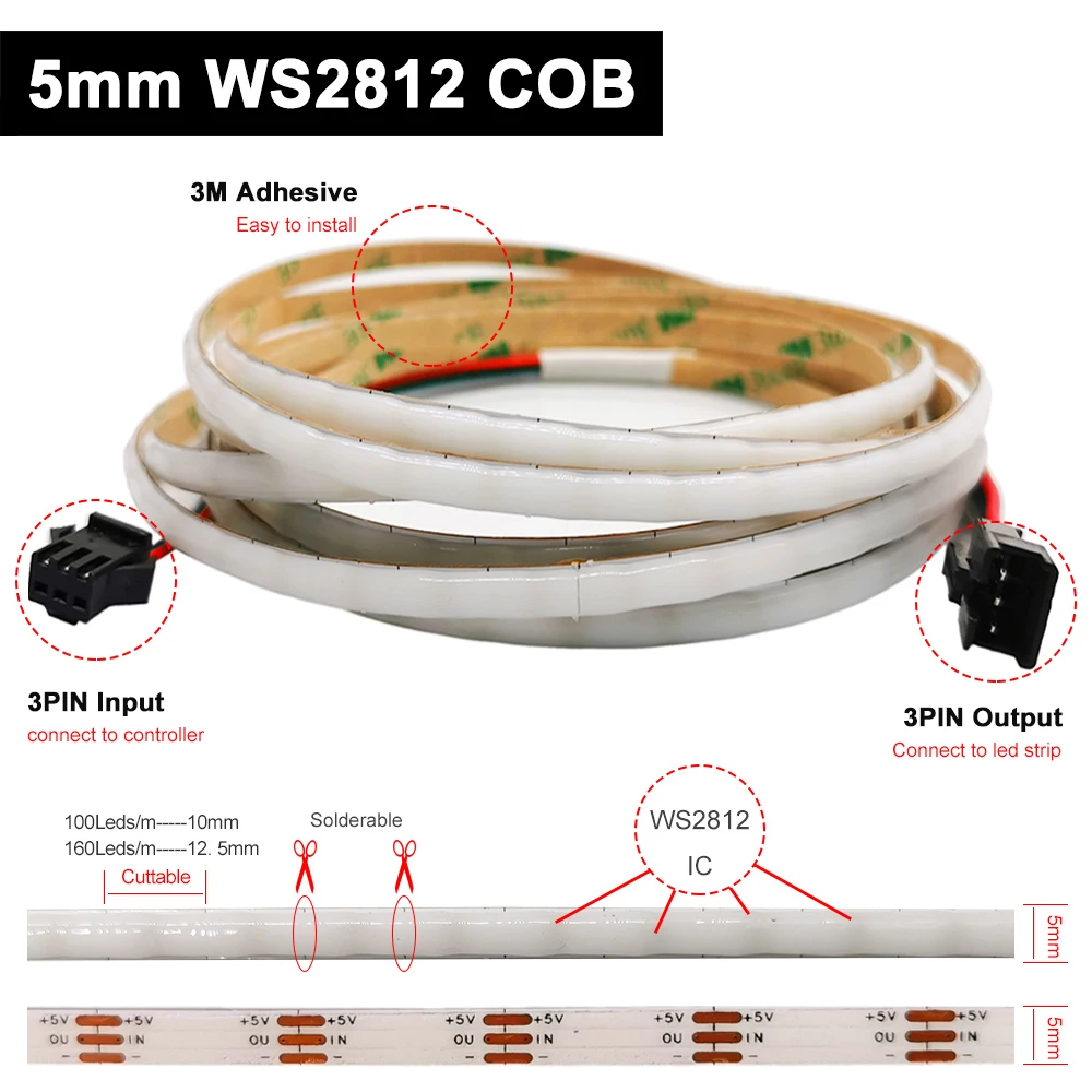 2,7mm WS2812B LED Streifen WS2812 160Led/m Individuell