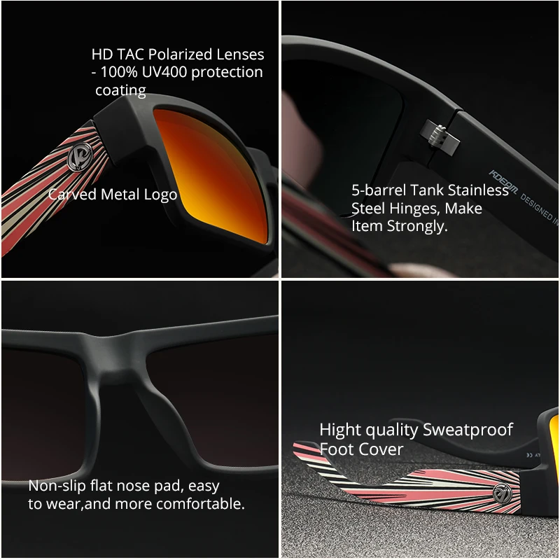 Unisex Square Polarized Sunglasses Men Wide Sun Glasses Temples Origin Sunglass For Couple KDEAM Brand