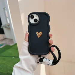 Love Wavy Frame Shockproof Phone Case with Lanyard - Enhanced Protection and Style for OPPO K12X (Black)