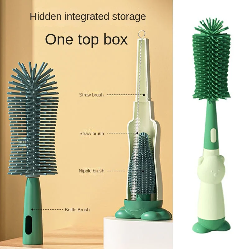 3 In 1 Pacifier Bottle Brush Set Baby Silicone Cup Nipple Cleaning Brushes