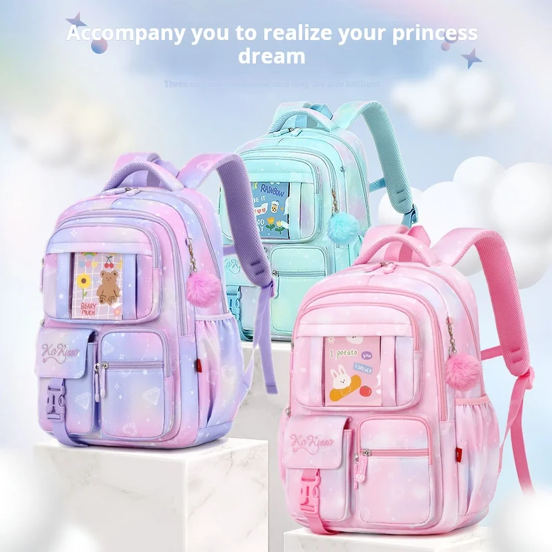New Pink Princess Primary School Bag Children's Backpack Girls Lightweight Large Capacity Spine Protective Backpack for Students