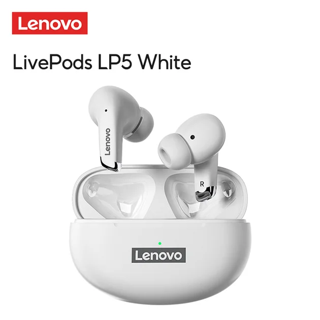 Lenovo LP5 Wireless Headphone TWS Bluetooth Earphones 9D Stereo Sport Headset Waterproof Bass Earbuds Touch Control with Mic LP5 White
