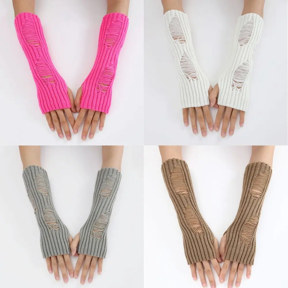 

Fingerless Long Wrist Gloves Creative Arm Warmers Hollow-out Ripped Ankle Wrist Sleeves Punk Elastic Knitted Gloves Girl Boys