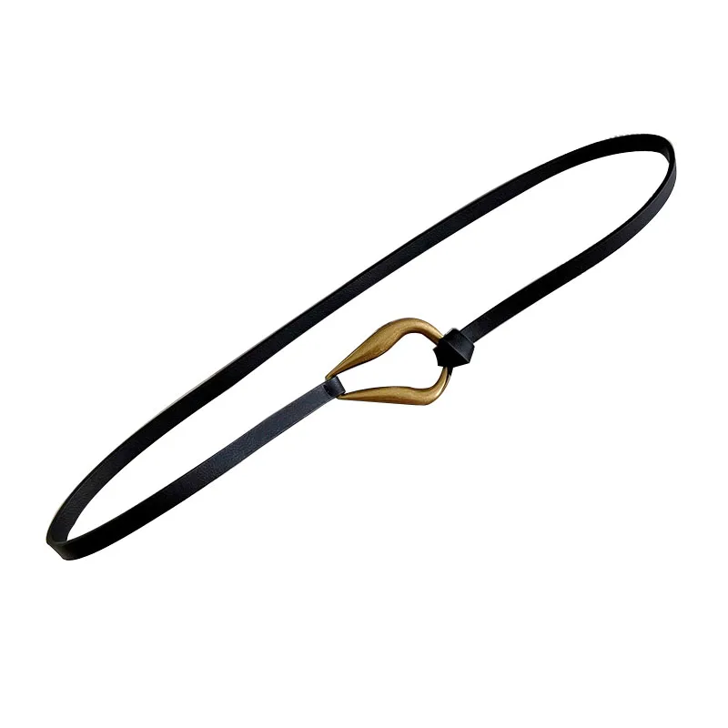 Women Knotted Thin Belts Solid Color PU Leather Metal Buckle Thin Long Waist Belts Lady Girls Dress Coat Decor Waistband - 4
