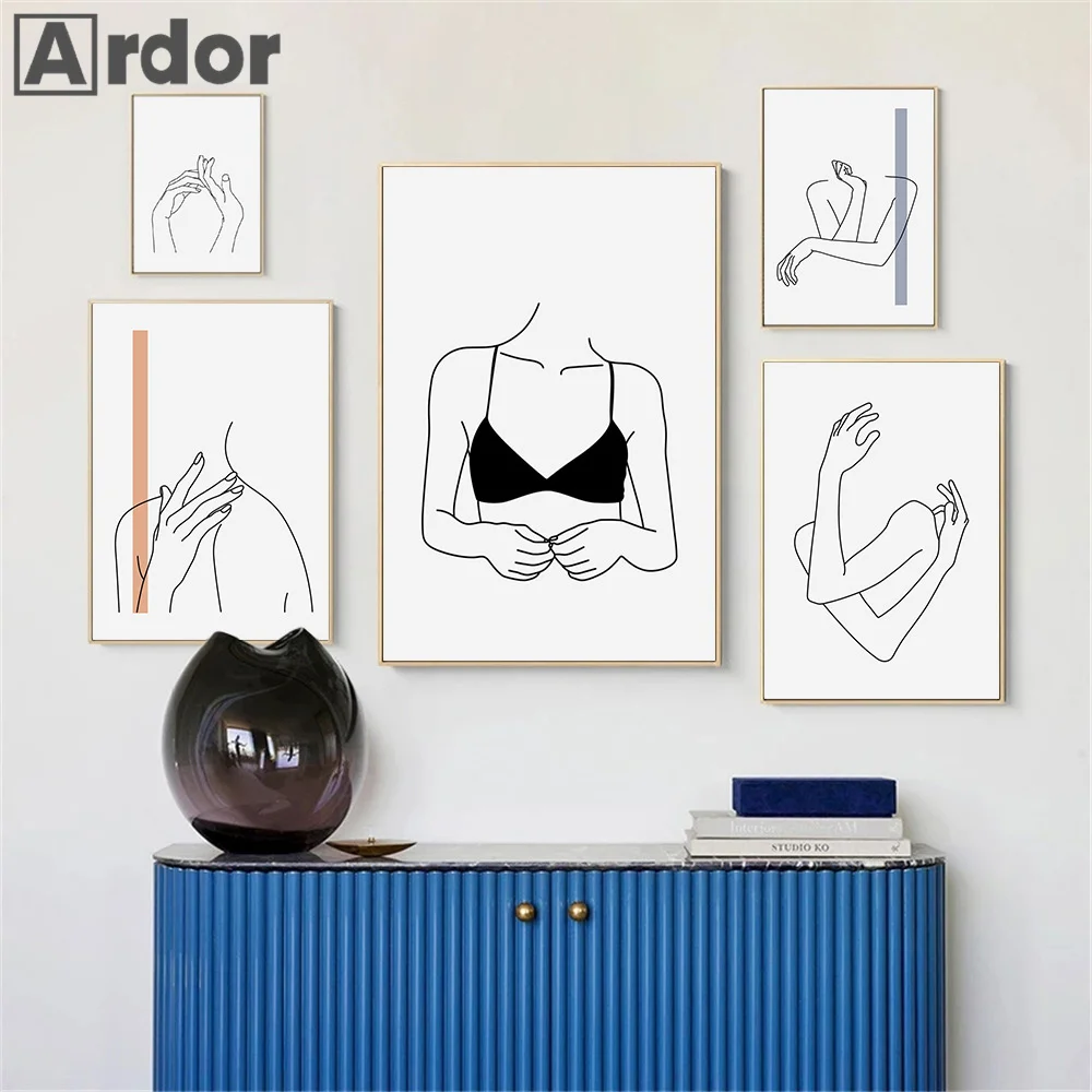 

Abstract Women Body Hand In Hand Line Drawing Wall Art Canvas Painting Nordic Posters And Prints Pictures Living Room Home Decor