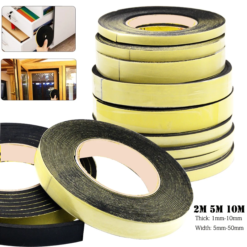 Rubber Self Adhesive Sponge Seal Strip EVA Black Foam Strong Single-sided Adhesive Soundproof Antis-collision Seal Gasket 1m-10m Rubber Seal Strip Sealing Strip Sealing Strip Tape