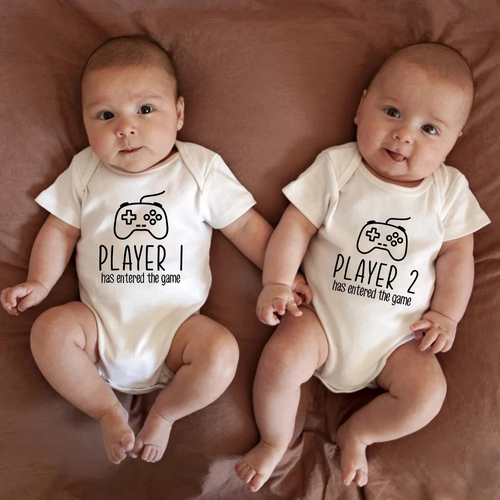 Player 1 Has Entered The Game Funny Newborn Baby Boys Girls Clothes Fashion Trend Twin Infant Onesies Cotton Summer Bodysuit 2