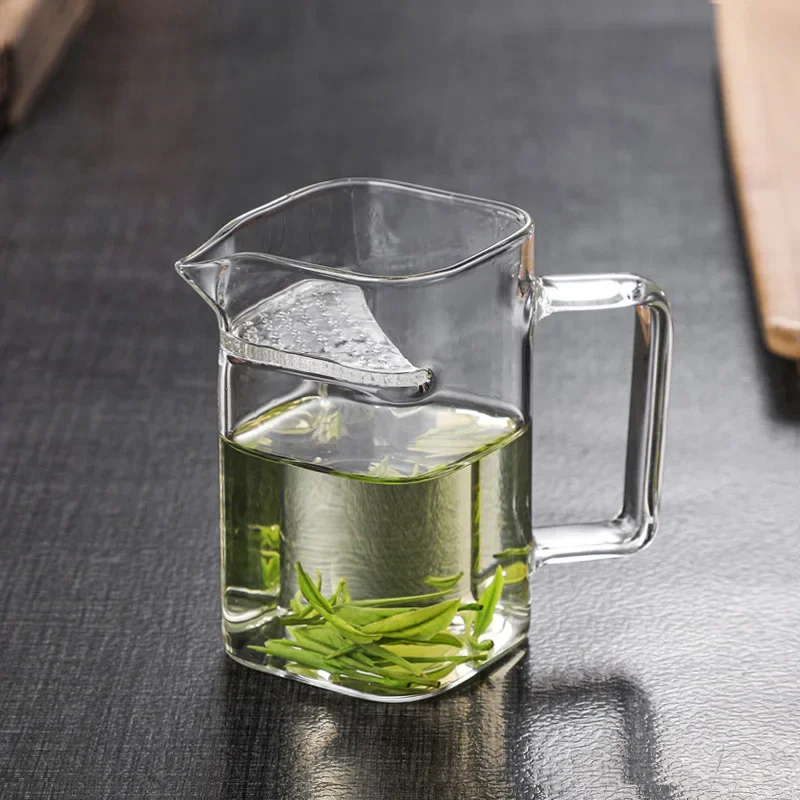 Glass Tea Cup Household Thick Glass Fair Cup Tea Pot Heat-resistant Square Crescent Shaped Filter Integrated Strainer