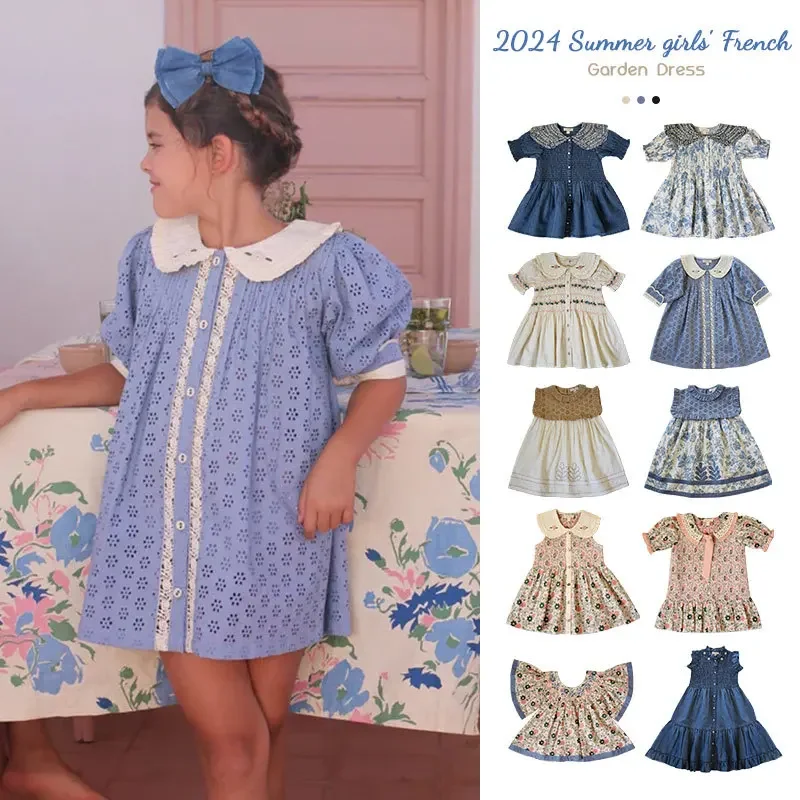 

Children's Dress 2024 Summer BD Girls' Embroidered Blouse Dress with Puffy Sleeves for Girls