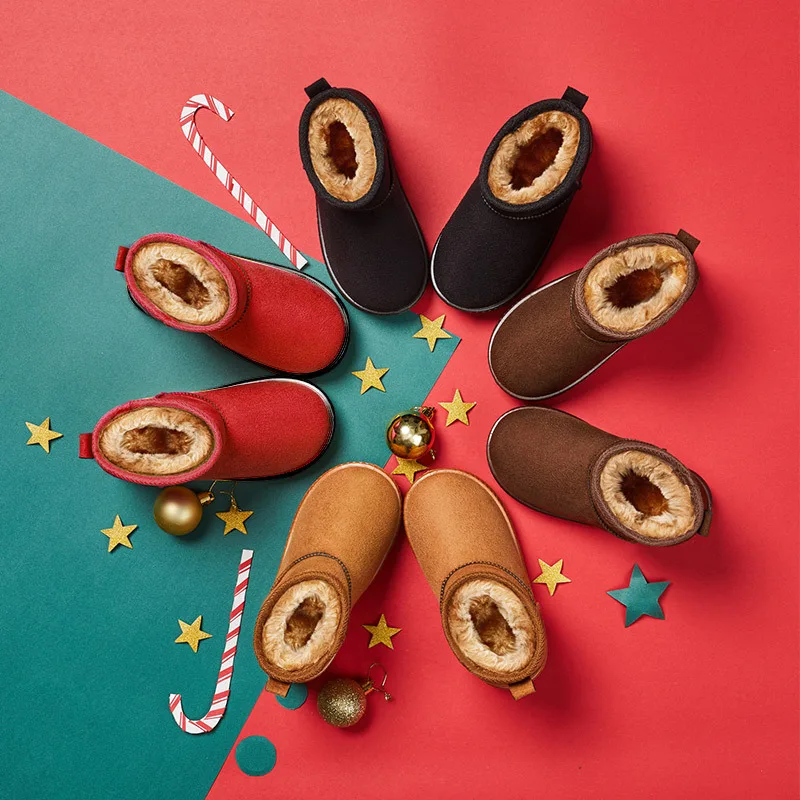 

Детские зимние ботинки, зимние однотонные модные Нескользящие хлопковые ботинки, теплые плюшевые ботильоны для мальчиков и девочек, повседневная замшевая детская обувь