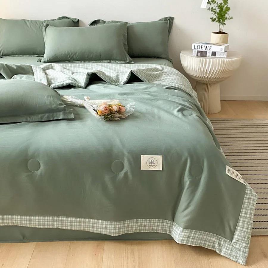 KDJEIKZ The New Washed Cotton Summer Is A Version Of Solid Color Thin Air Conditioning Is B Version Of Lattice Cooling Blanket summer quilt