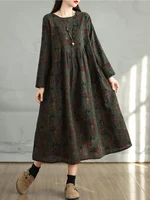 Cotton Vintage Print Floral Dresses 2025 Women Casual Loose Long Sleeve Dress Femme Robe Vestidos Elegant Spring Autumn Clothing - Image 5