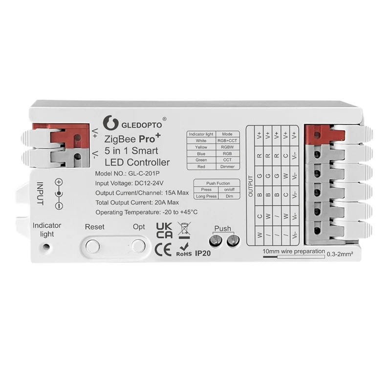 

GLEDOPTO Zigbee 3.0 LED Controller 5In1 Dimmer 12V 24V 20A RGB/RGBW/RGBCCT/CCT LED Strip Light Alexa Tuya Smart APP, Easy To Use