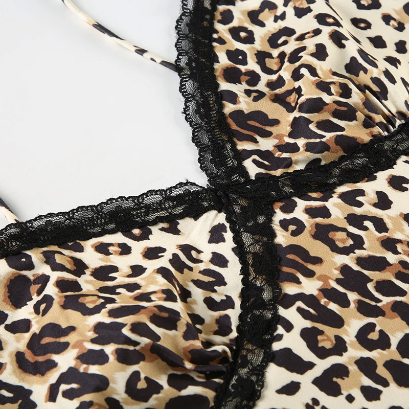 Sexy Retro Y2k Leopard Lace Trim Camisole Women Sleeveless V-Neck Gyaru Tops HotSweet Slim Fit