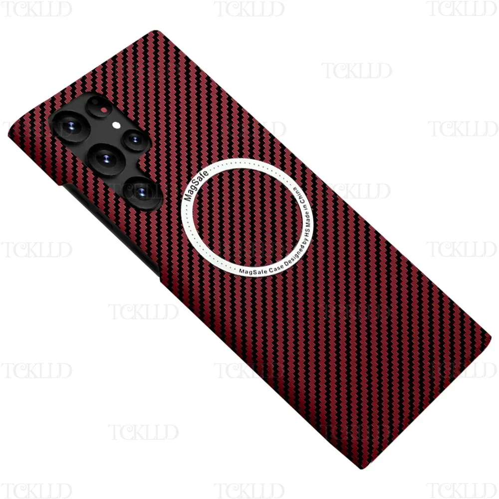 Carbon Fiber Texture Magnetic Ultra Slim Protective Case with Matte MagSafe Ring Armor Cover