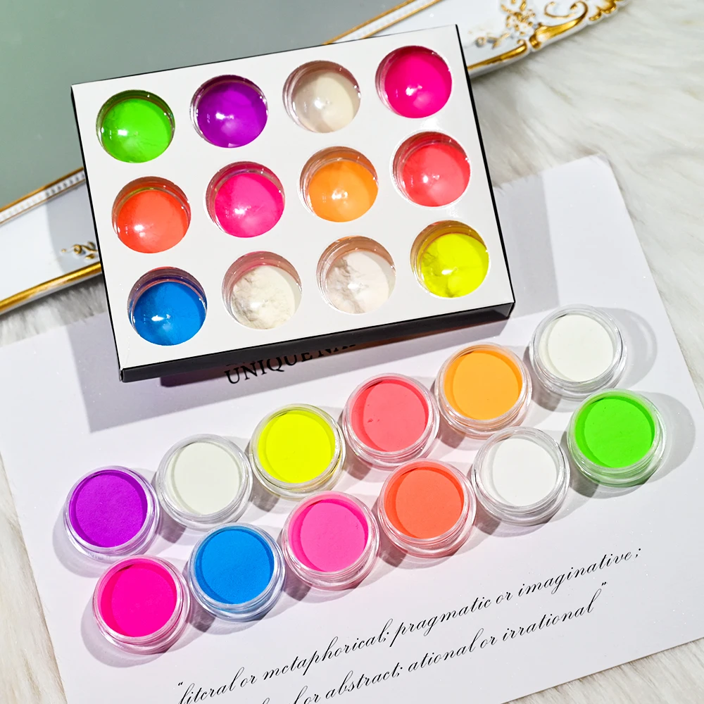 Halloween Luminous Pigment Nail Powder 12-Colorful Glow in Dark Phosphor Powder DIY Party Epoxy Resin Luminous 1/12Pcs