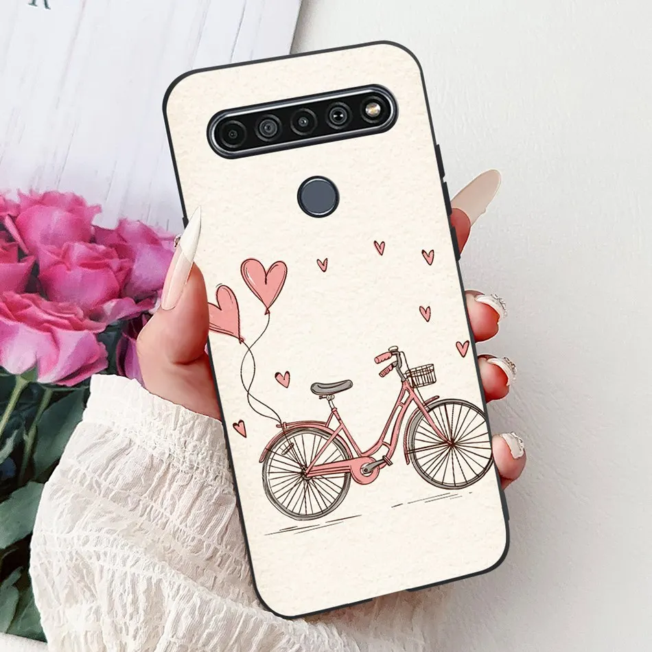Elegant Floral Cat Printed Black Silicone Phone Case