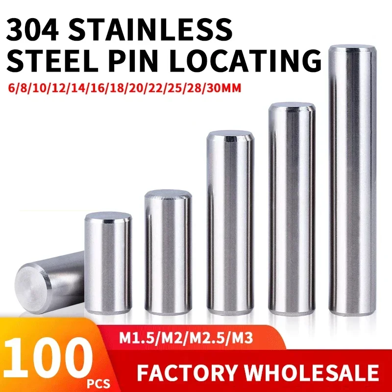 100PCS 304 stainless steel straight locating pin fixed pin shaft solid pin matching retaining ring M0.8 M1.0 M1.5 M2 M2.5 M3