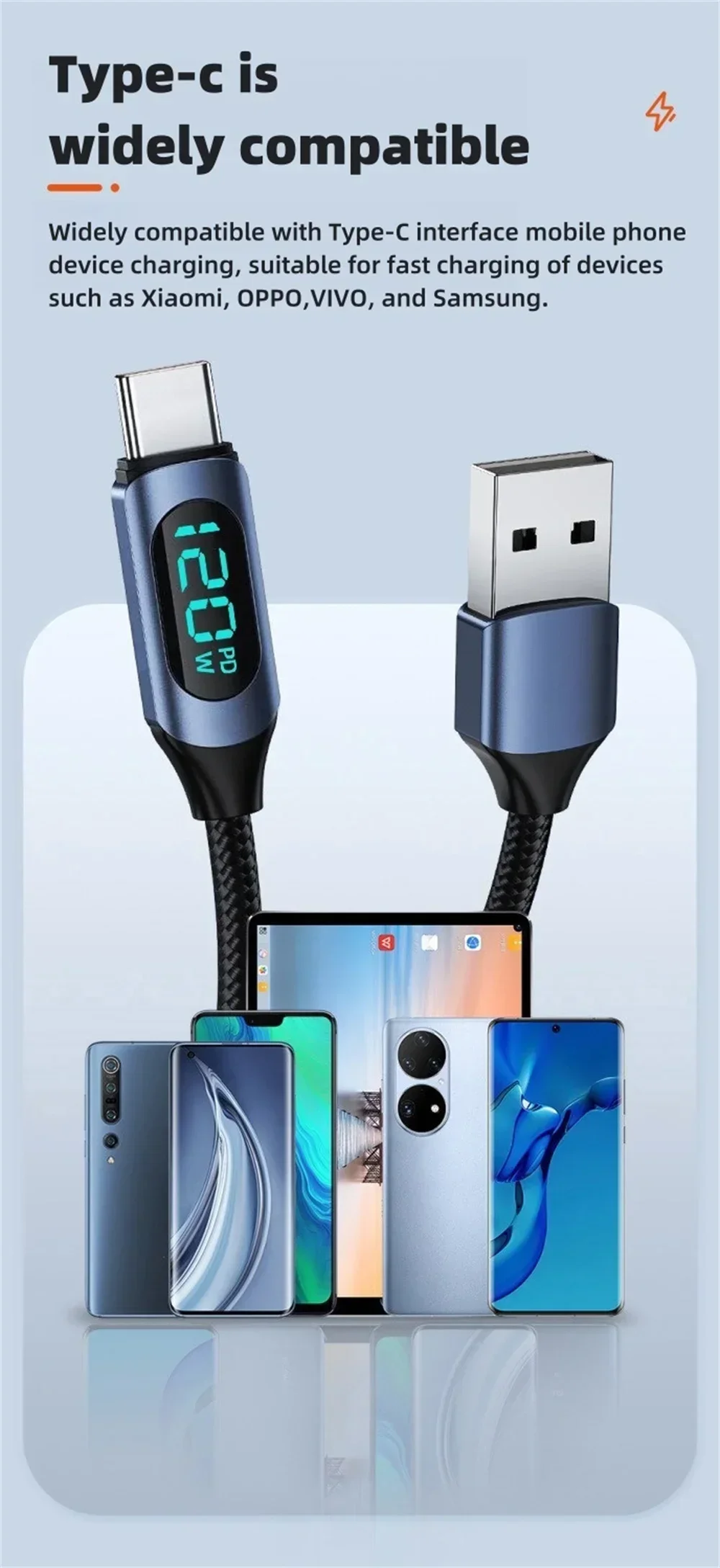 120W USB C Data Cable PD Fast Charging Phone Charger Cord For iPhone Samsung Xiaomi Macbook Type C To Type C Quick Charge Cable