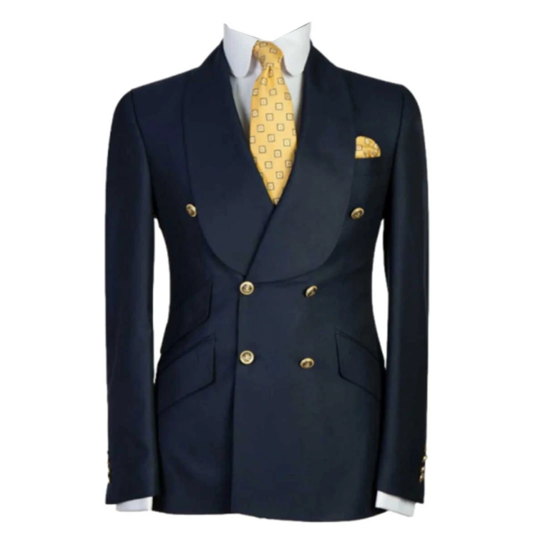 Navy Blue Smoking Jacket for Men Double Breasted Shawl Lapel Slim Fit Suit Blazer for Prom Party 1 Piece Wedding Business Coat