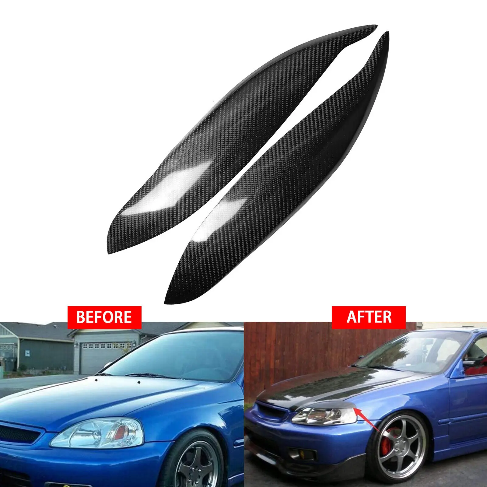 

FOR 1999-2000 Honda Civic EK9 Real carbon fiber Headlight Eyebrows Eyelids Trim