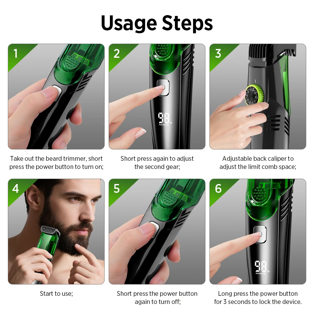Cordless Men Beard Trimmer Rechargeable Electric Shaver with 20 Trim Built-in Va