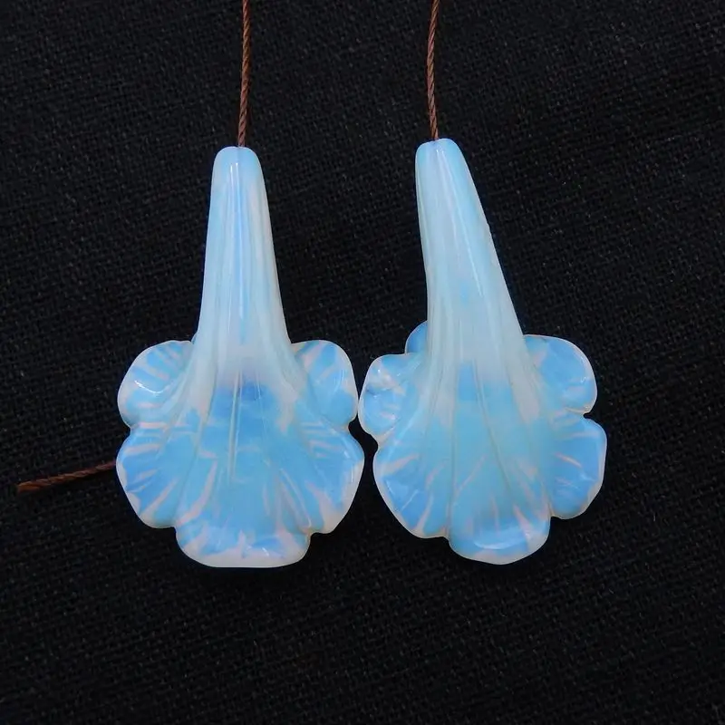 Hot Sale Trendy Opalite Carved Flower Earring Beads 40x23x10mm 11g Fashion Jewelry Accessory For Women