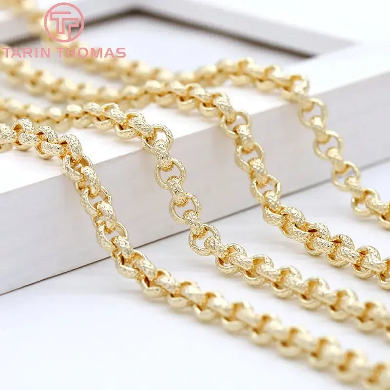 Elegant 24K Gold-Plated Brass Necklace and Bracelet Chains - 50cm Length, 4mm & 6.5mm Widths, High-Quality Jewelry Accessories Wholesale