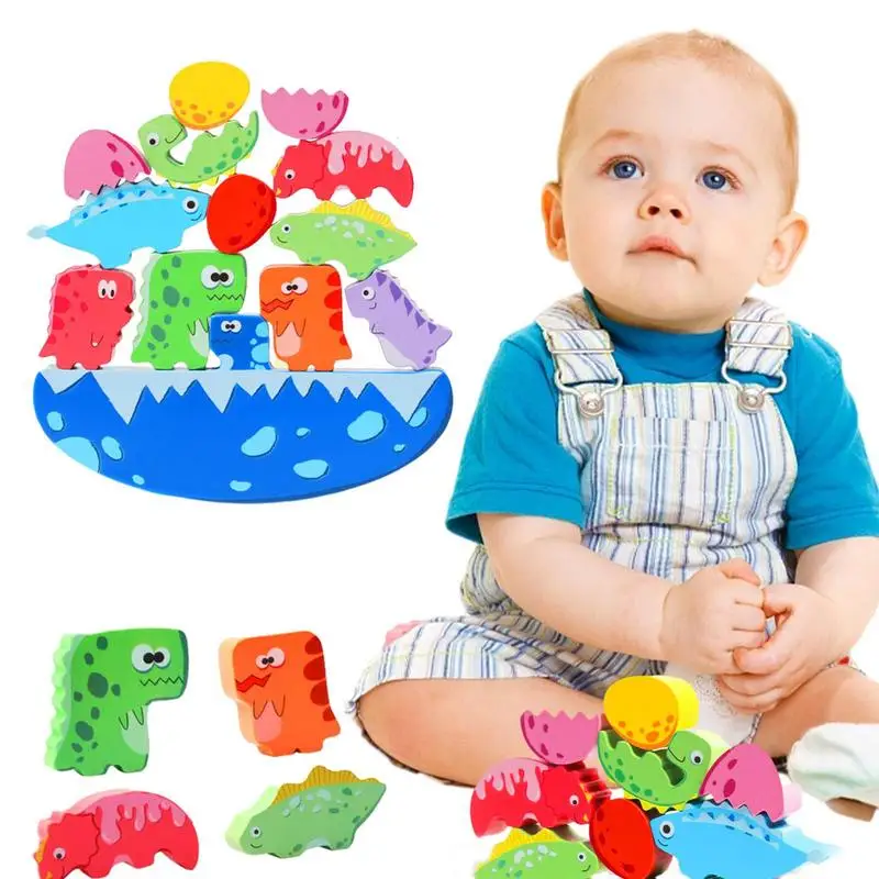 

Dinosaur Building Blocks Children Wooden Montessori Animal Stacker Portable Cute Stacking Game For Kids Colorful Children
