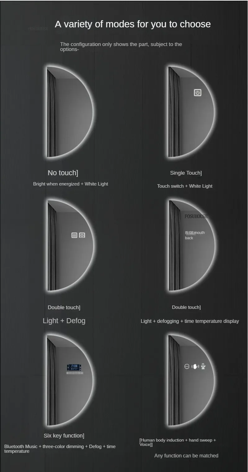 Description Picture 4 of itemSemicircular Smart Bath Mirrors Led Touch Screen Mirrors Wall-mounted Lighted Bathroom Mirror Special-shaped Decorative Mirror Z