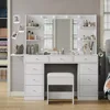 Makeup Vanity with Mirror and 10 LED Lights,9 Drawers Makeup Table with 4 Shelves,Fold-up Panel,Vanity Set 3 Lighting Modes 1